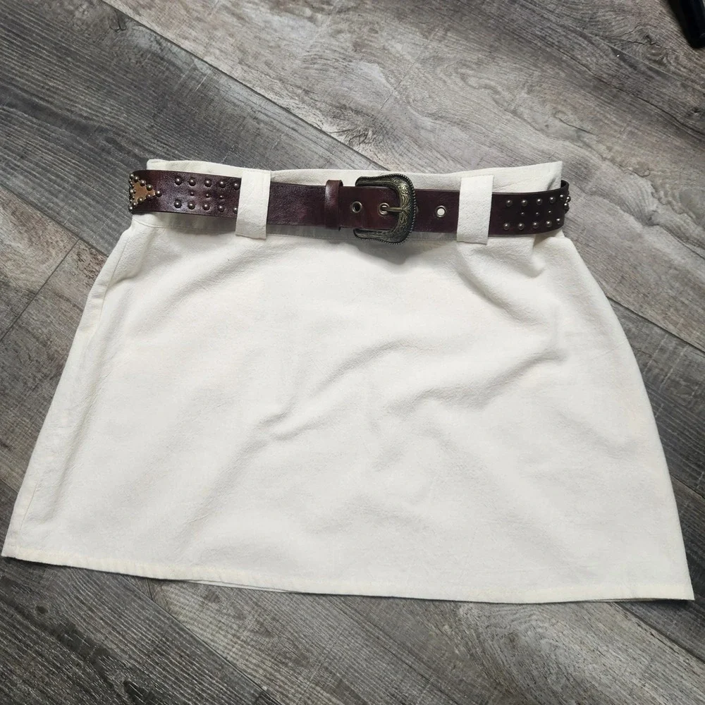 Mini Skirt Womens M Cream Textured Cotton A Line Pockets Coastal Western Cottage